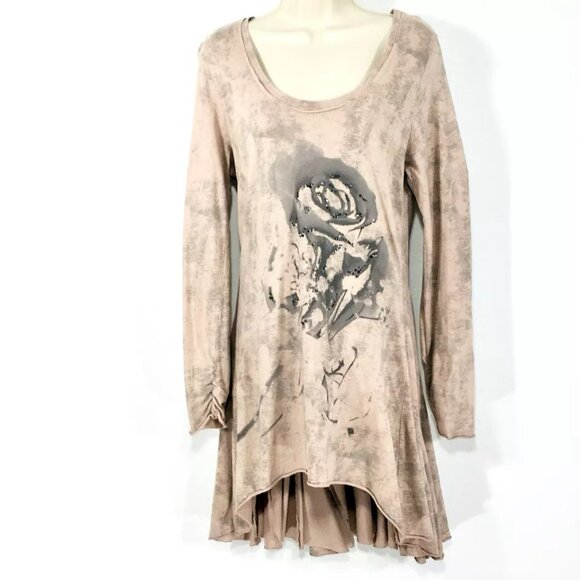 CREAM Brand Retro Tunic Mini Dress Sz XL Beaded Front Flared Back - Picture 1 of 8